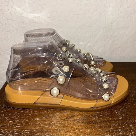 Copper Key Faux Pearl Clear Jelly Slip On Sandal Shoes - Picture 3 of 8